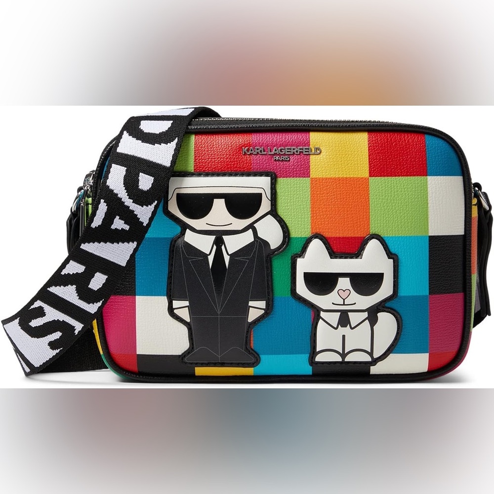 Karl Lagerfeld Red and Blue Messenger Bag Geometric Design